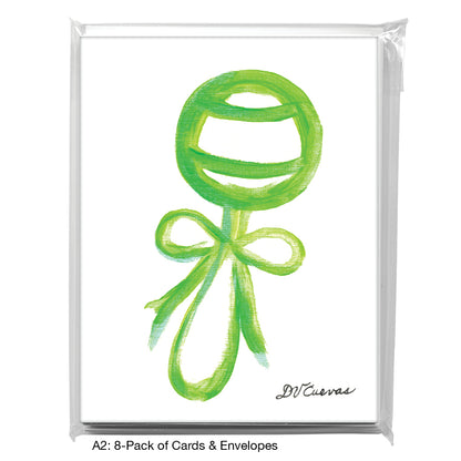 Rattle With Bow - Green, Greeting Card (8694F), A2 8-Pack, printedcanvas.com