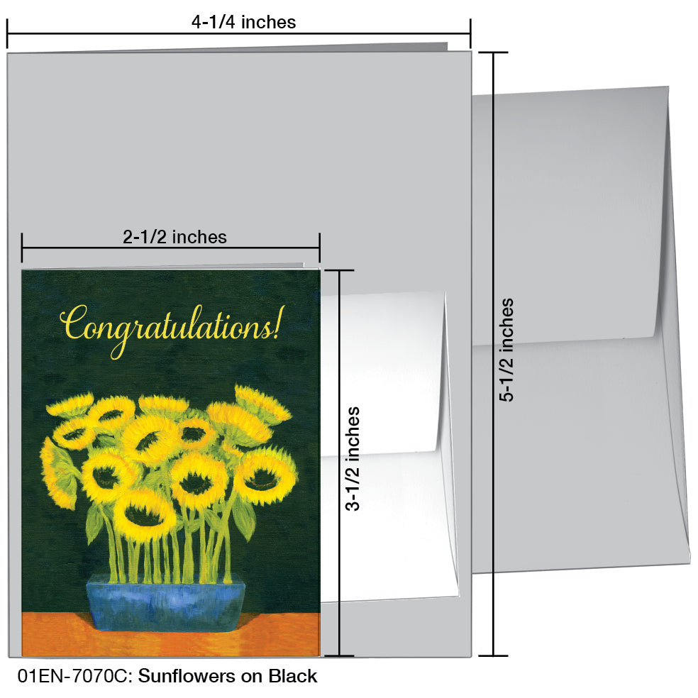 Sunflowers On Black, Greeting Card (7070C), Enclosure, printedcanvas.com