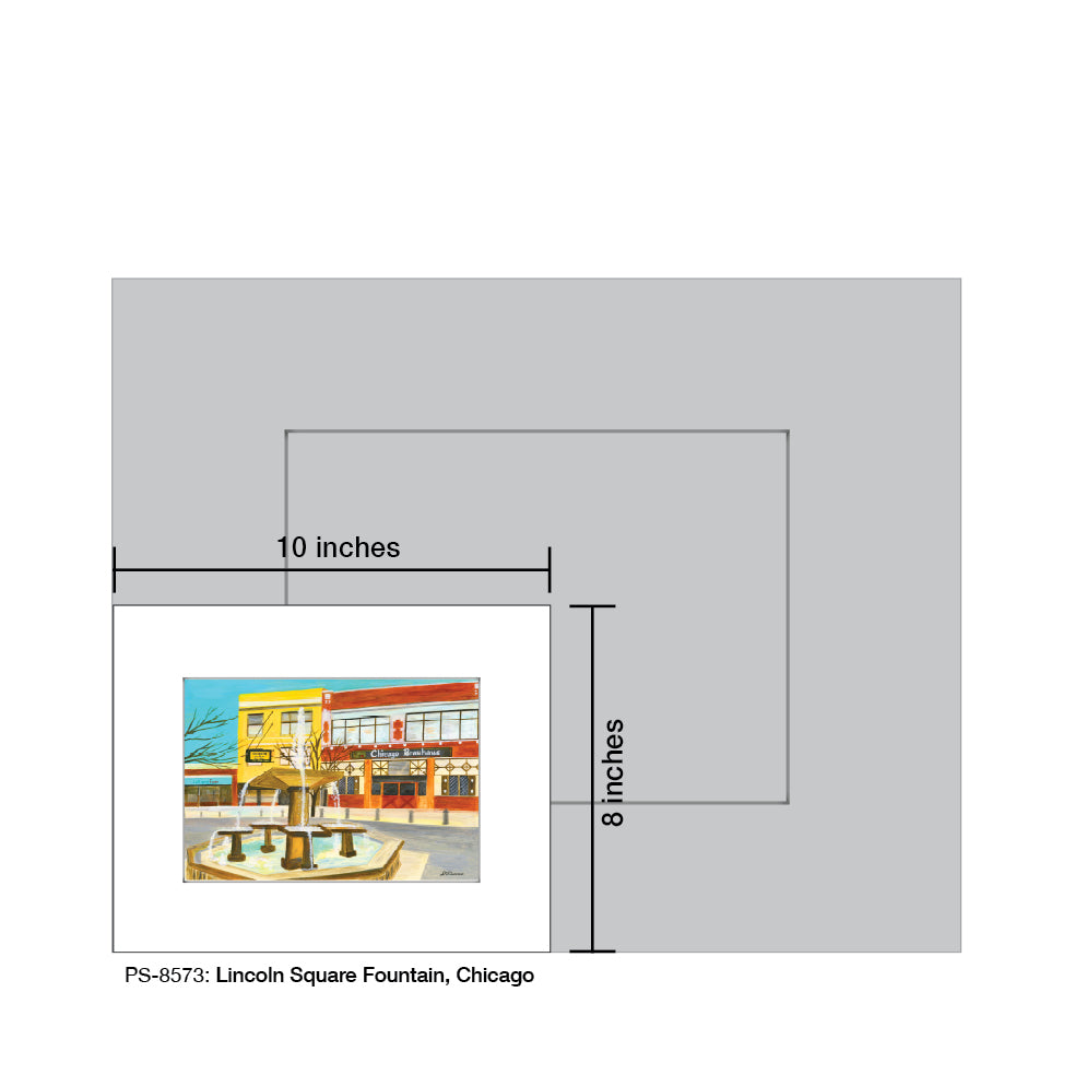 Lincoln Square Fountain, Chicago, Print (#8573A), Print Matted, www.printedcanvas.com