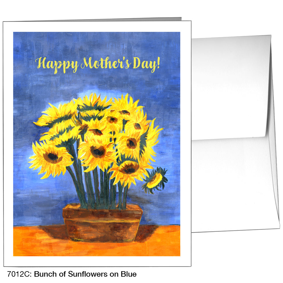 Bunch Of Sunflowers On Blue, Greeting Card (7012C)
