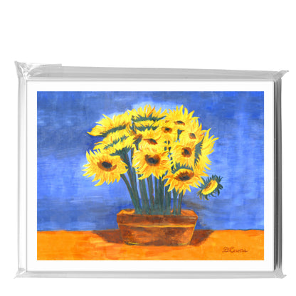 Bunch Of Sunflowers On Blue, Greeting Card (7012D)