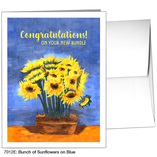 Bunch Of Sunflowers On Blue, Greeting Card (7012E)