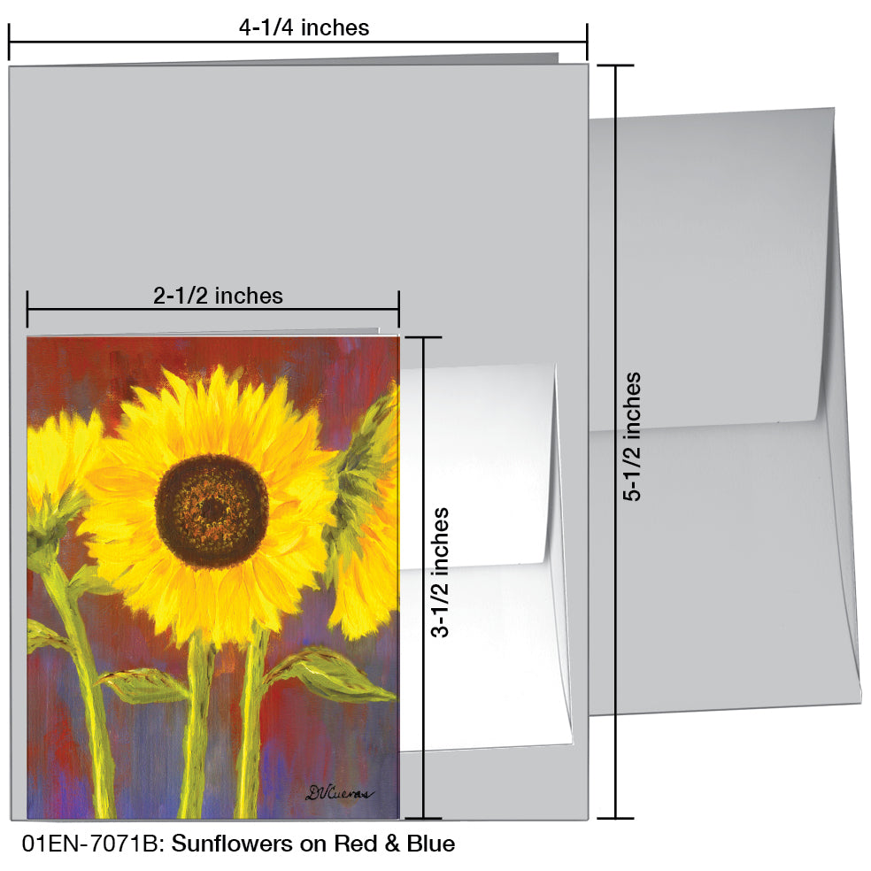 Sunflowers On Red & Blue, Greeting Card (7071B)