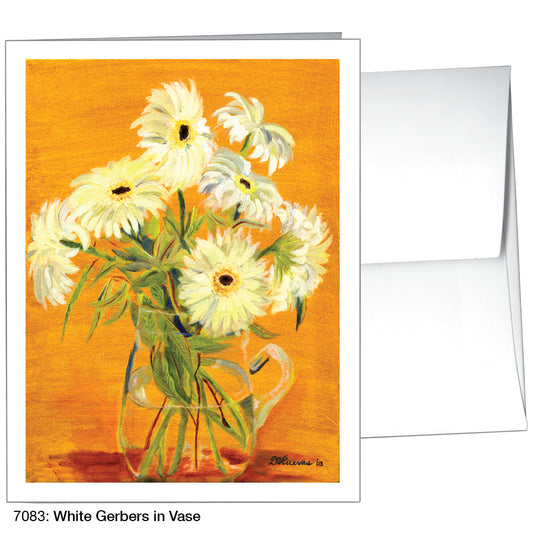 White Gerbers In Vase, Greeting Card (7083)