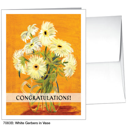 White Gerbers In Vase, Greeting Card (7083B)