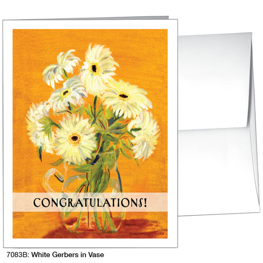 White Gerbers In Vase, Greeting Card (7083B)