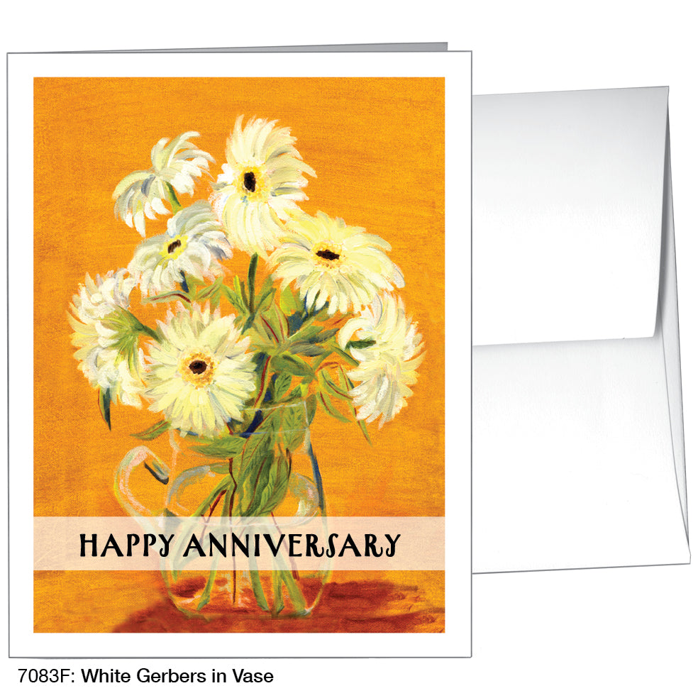 White Gerbers In Vase, Greeting Card (7083F)