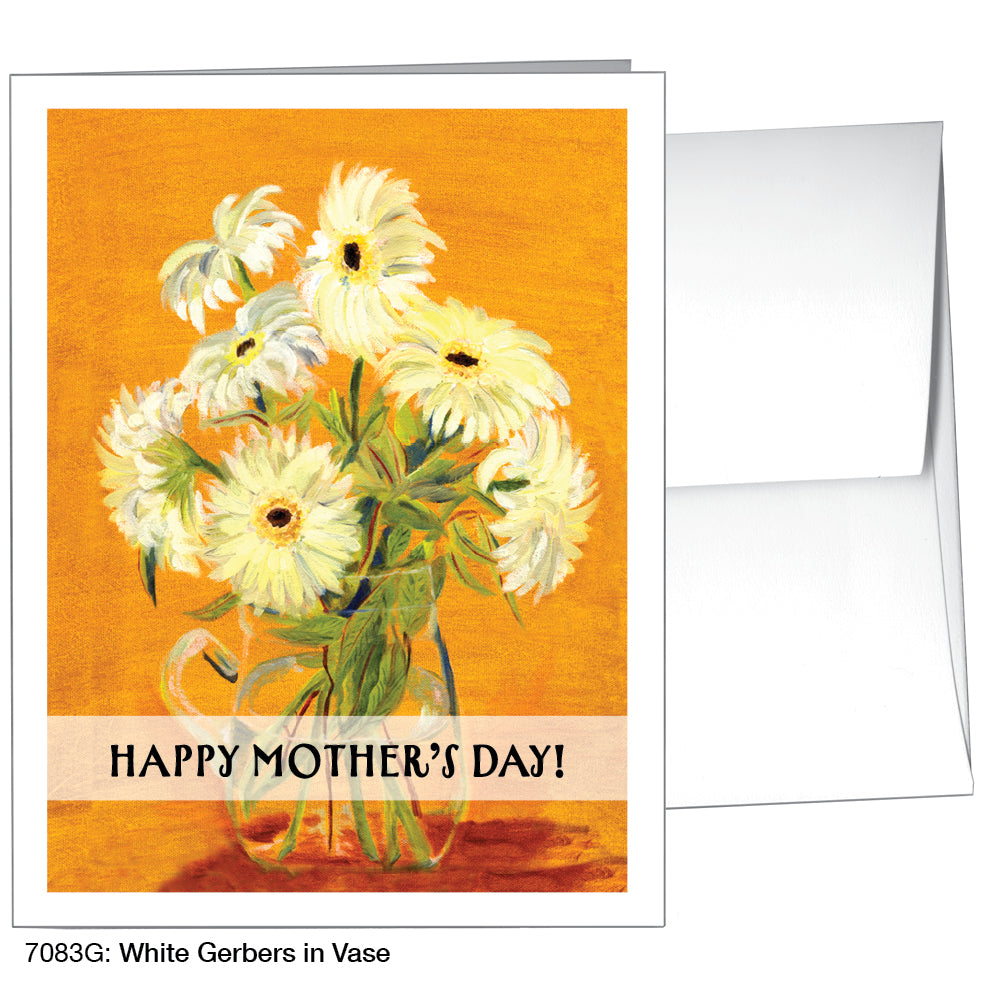 White Gerbers In Vase, Greeting Card (7083G)