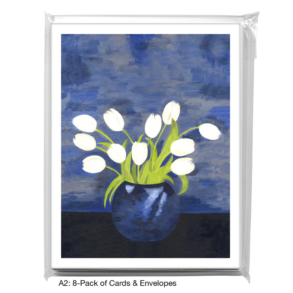 White Tulips On Blue, Greeting Card (7084E)