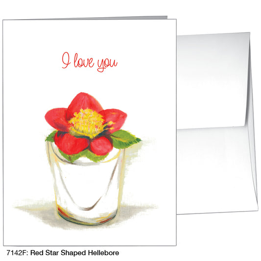 Red Star Shaped Hellebore, Greeting Card (7142F)