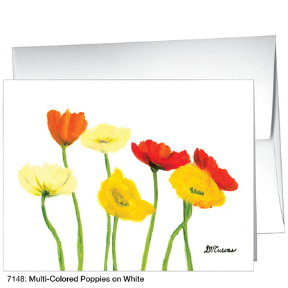 Multi-Colored Poppies On White, Greeting Card (7148)