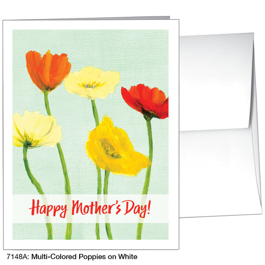 Multi-Colored Poppies On White, Greeting Card (7148A)