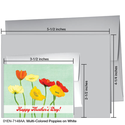 Multi-Colored Poppies On White, Greeting Card (7148AA)