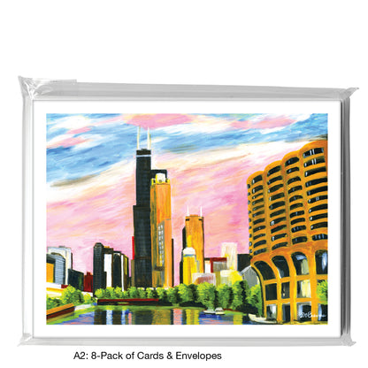 Pink Sky, Chicago, Greeting Card (7278)