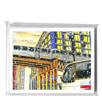 Bus Under Tracks, Chicago, Greeting Card (7281D)