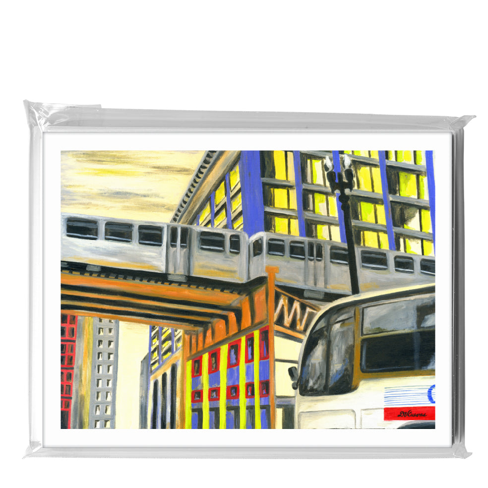 Bus Under Tracks, Chicago, Greeting Card (7281)