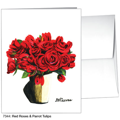 Red Roses & Parrot Tulips, Greeting Card (7344)