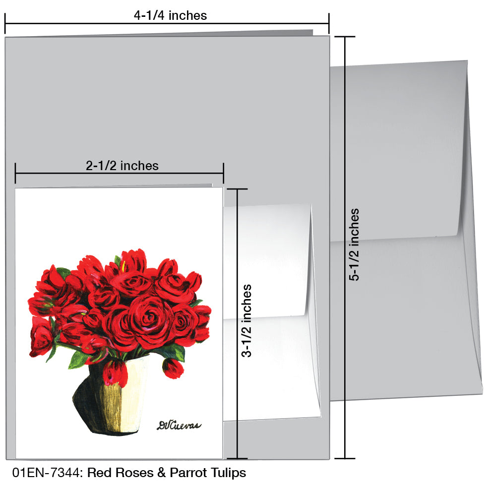 Red Roses & Parrot Tulips, Greeting Card (7344)