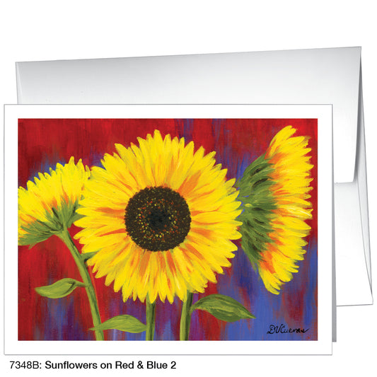 Sunflowers On Red & Blue 2, Greeting Card (7348B)