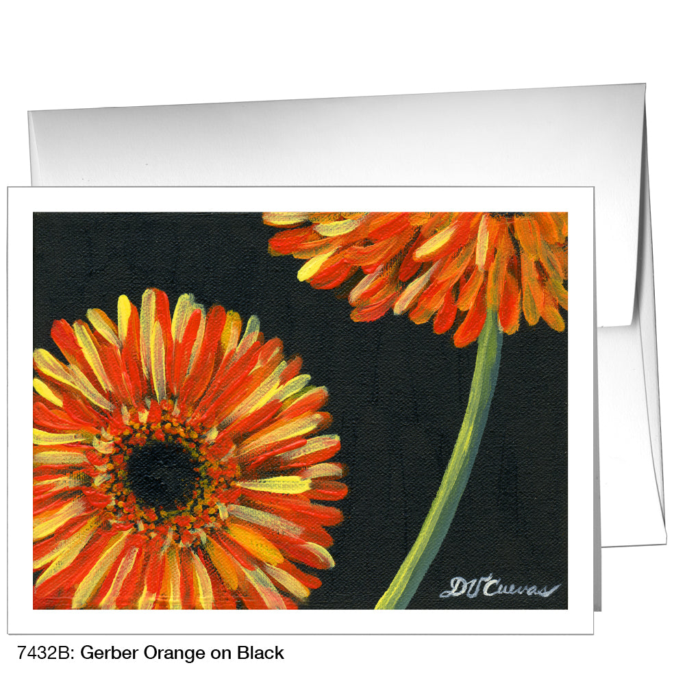 Gerber Orange On Black, Greeting Card (7432B)
