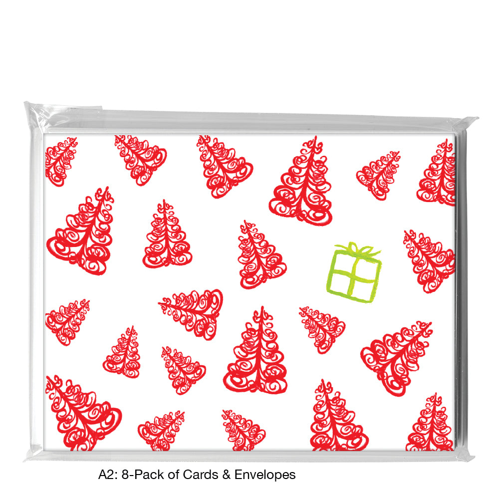 Twirly Tree In Red, Greeting Card (7649G)
