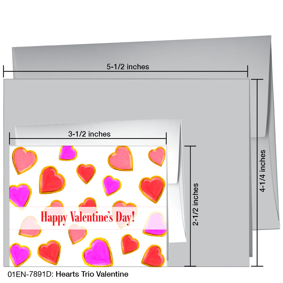 Hearts Trio Valentine, Greeting Card (7891D)