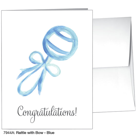 Rattle With Bow - Blue, Greeting Card (7944A)