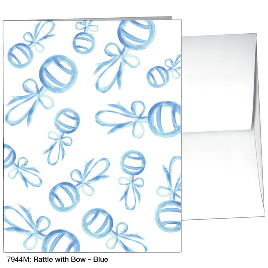 Rattle With Bow - Blue, Greeting Card (7944M)