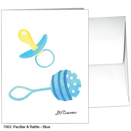 Pacifier & Rattle - Blue, Greeting Card (7963)