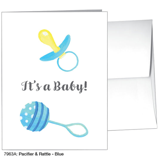 Pacifier & Rattle - Blue, Greeting Card (7963A)