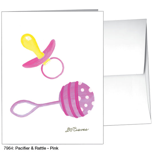 Pacifier & Rattle - Pink, Greeting Card (7964)