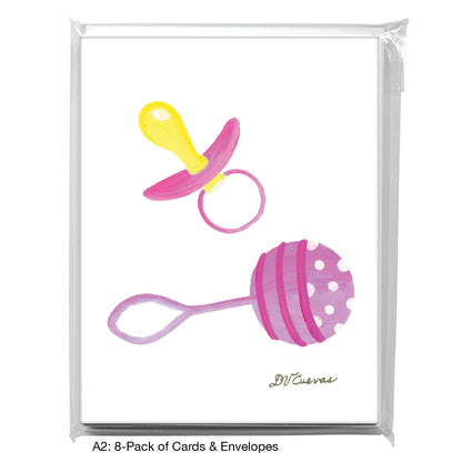 Pacifier & Rattle - Pink, Greeting Card (7964)