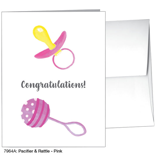 Pacifier & Rattle - Pink, Greeting Card (7964A)