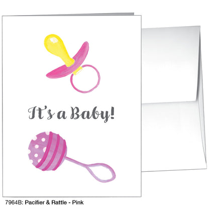 Pacifier & Rattle - Pink, Greeting Card (7964B)