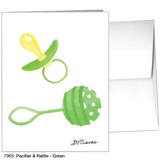 Pacifier & Rattle - Green, Greeting Card (7965)