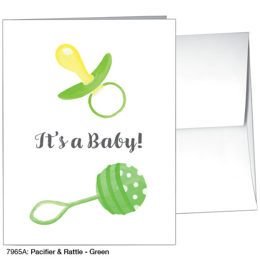 Pacifier & Rattle - Green, Greeting Card (7965A)