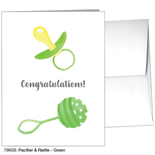 Pacifier & Rattle - Green, Greeting Card (7965B)