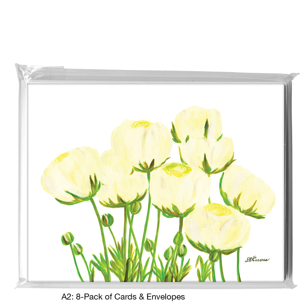 White Ranunculus Stems, Greeting Card (7970)