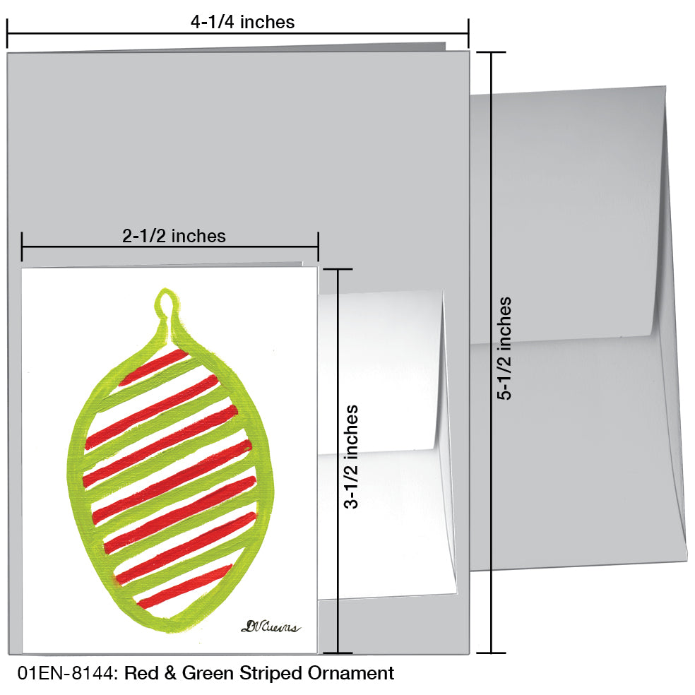 Red & Green Striped Ornament, Greeting Card (8144)