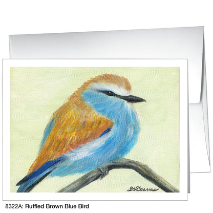 Ruffled Brown Blue Bird, Greeting Card (8322A)