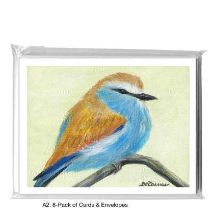 Ruffled Brown Blue Bird, Greeting Card (8322A)