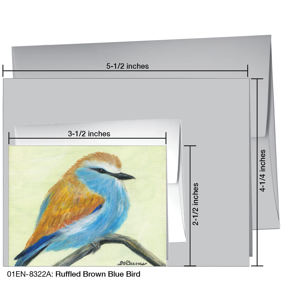 Ruffled Brown Blue Bird, Greeting Card (8322A)