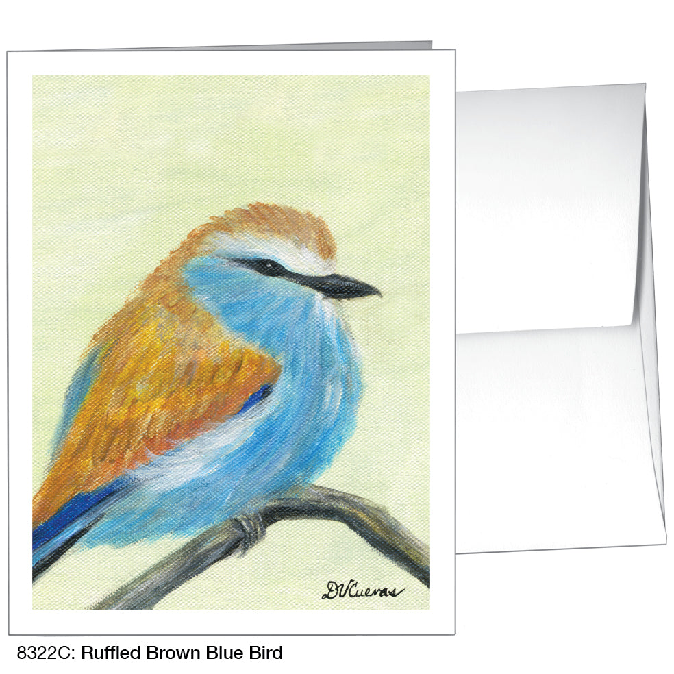 Ruffled Brown Blue Bird, Greeting Card (8322C)