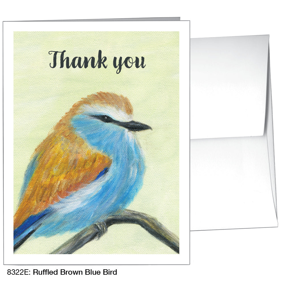 Ruffled Brown Blue Bird, Greeting Card (8322E)