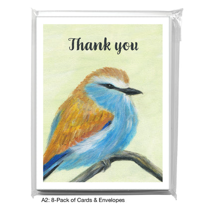 Ruffled Brown Blue Bird, Greeting Card (8322E)