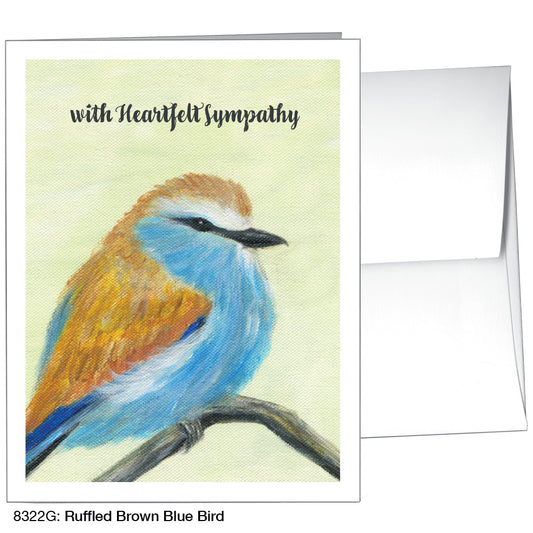 Ruffled Brown Blue Bird, Greeting Card (8322G)