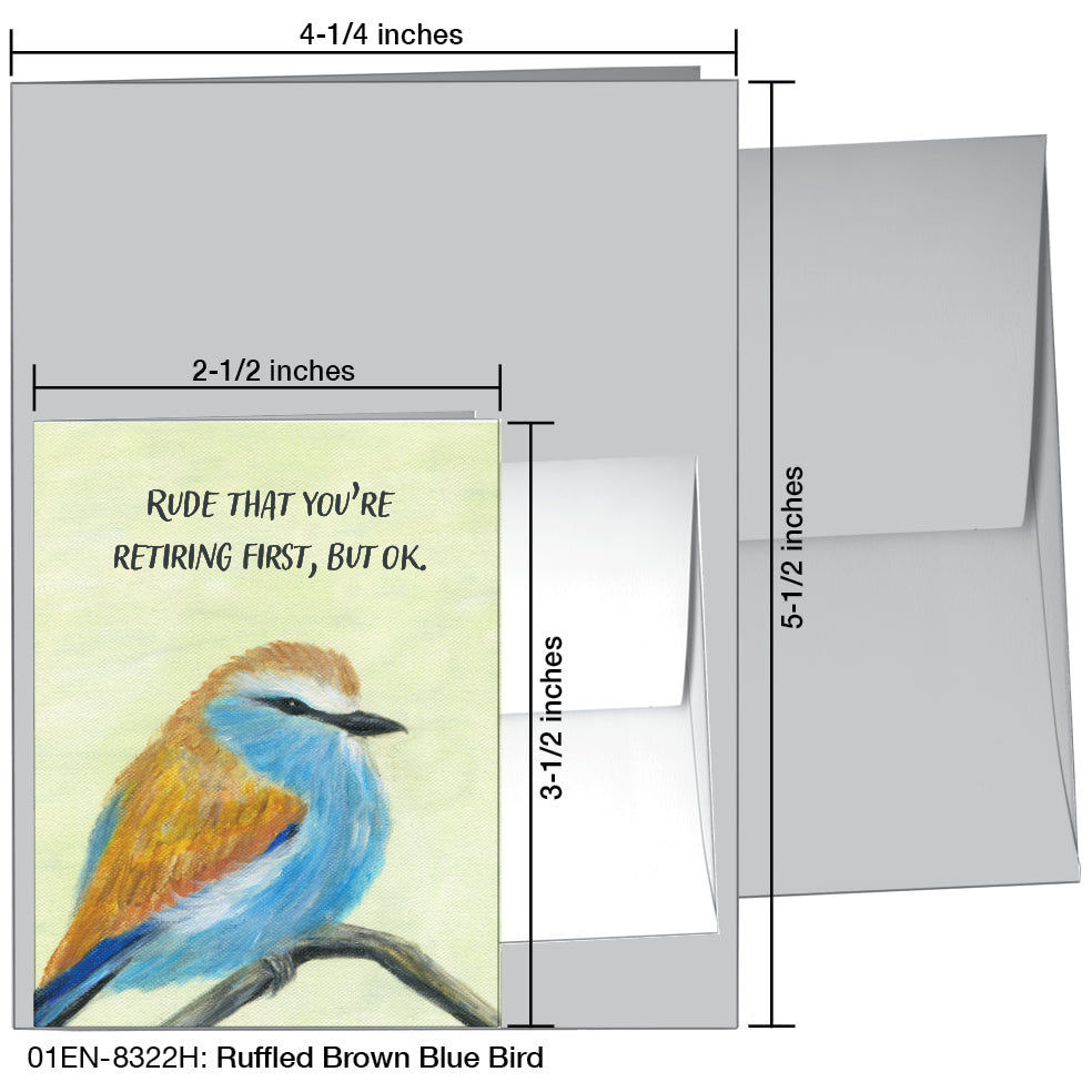 Ruffled Brown Blue Bird, Greeting Card (8322H)