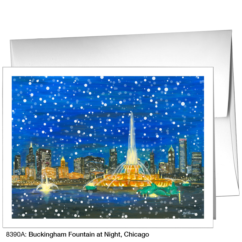 Buckingham Fountain At Night, Chicago, Greeting Card (8390A)
