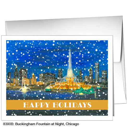 Buckingham Fountain At Night, Chicago, Greeting Card (8390B)