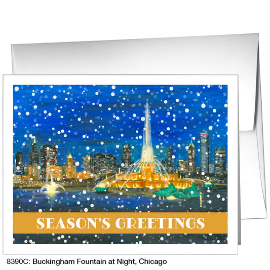 Buckingham Fountain At Night, Chicago, Greeting Card (8390C)